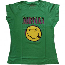 NIRVANA - XEROX HAPPY FACE PINK (GREEN) (GIRLIE) -TRIKO