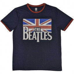 BEATLES - DROP T LOGO & VINTAGE FLAG (RINGER) - TRIKO